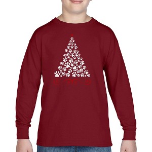 LA Pop Art Paw Christmas Tree - Boy's Word Art Long Sleeve T-Shirt - 1 of 4