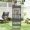 61-inch Large Bird Cage with Rolling Stand, Metal Playtop Parrot Cage for Medium & Large Birds, Includes Feed Bowls & Slide-Out Tray, Silver - 3 of 4