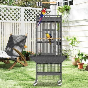61 Inch Large Bird Cage with Play Top, Rolling Wrought Iron Stainless Steel Wooden Parrot Cage for Macaws, Cockatoos, Conures - Indoor Aviary - 1 of 4