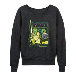 Women's - Star Wars - Digital Yoda Lightweight French Terry Wide Neck Long Sleeve Shirt - 1 of 4