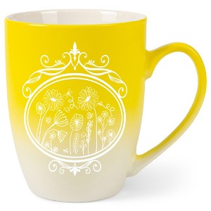 Elanze Designs Flowers in Circle Two Toned Ombre Matte Yellow and White 12 ounce Ceramic Stoneware Coffee Cup Mug - 1 of 4