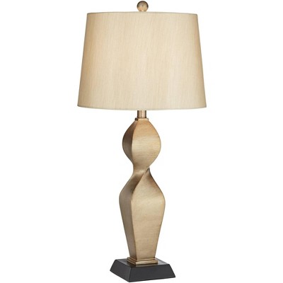 Possini Euro Design Modern Table Lamp Gold Twist Base Tapered Drum Shade for Living Room Family Bedroom Bedside Nightstand Office