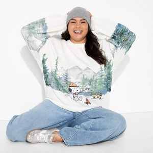 Women's Snoopy Fleece Graphic Pullover Sweatshirt - Cream - 1 of 3