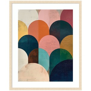 Kate and Laurel Framed Art Minimalist Geometric Abstract Jewel Tone by The Creative Bunch Studio, 34x42, Woodgrain Stripe Blonde - 1 of 4