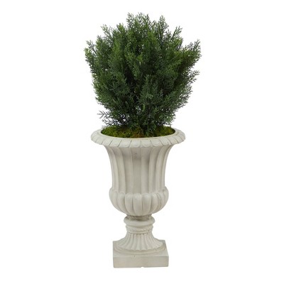 39" Indoor/Outdoor Cedar Artificial Tree in Urn Sand/Green - Nearly Natural