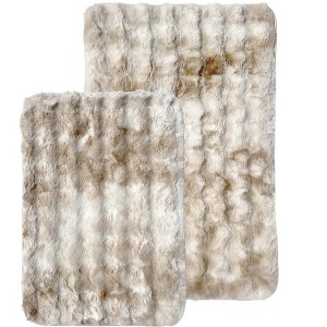 Home Mart Goods Taupe 2 Piece Striped Textured Ultra Soft Faux Fake Fur Rabbit Non-Slip Absorbent Bathroom Bath Mat Set - 1 of 1
