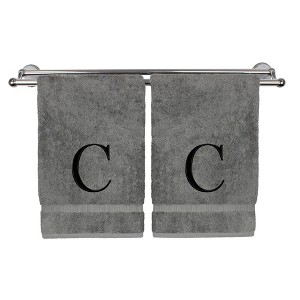 BC BARE COTTON Monogrammed Hand Towel, 100% Turkish Cotton - Set of 2 - Gray - Black Block - 1 of 4