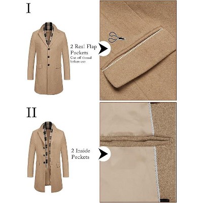 COOFANDY Men's Wool Blend Coat with Detachable Plaid Scarfs Notched Collar Single Breasted Pea Coat Trench Overcoat Grey XL — фото 4