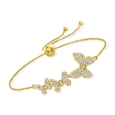Ross-Simons 0.60 ct. t.w. CZ Butterfly Bolo Bracelet in 18kt Gold Over Sterling Size