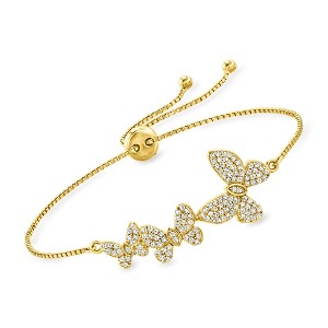 Ross-Simons 0.60 ct. t.w. CZ Butterfly Bolo Bracelet in 18kt Gold Over Sterling Size - 1 of 4