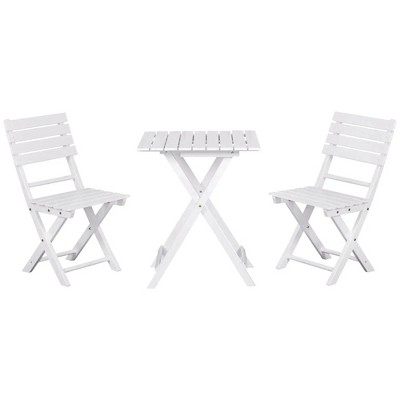 Resenkos 3 Pieces Bistro Set, Wood Folding Outdoor Furniture, Pine Wood, White