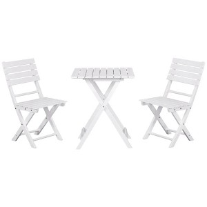 Resenkos 3 Pieces Bistro Set, Wood Folding Outdoor Furniture, Pine Wood, White - 1 of 4