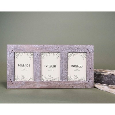 Distressed Brown Wood 4x6 Three-Photo Frame with Nail Accents