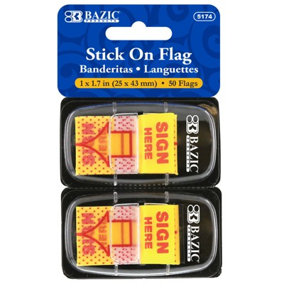 Bazic Products Yellow Color Printed Sign Here Flags with Dispenser, 25 ct., 2/Pack (Pack of 12)