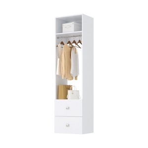 HOMLUX 2-Flat Drawer Custom Clothes Storage Tower w/Hang Rod & Compartment,White - 1 of 3