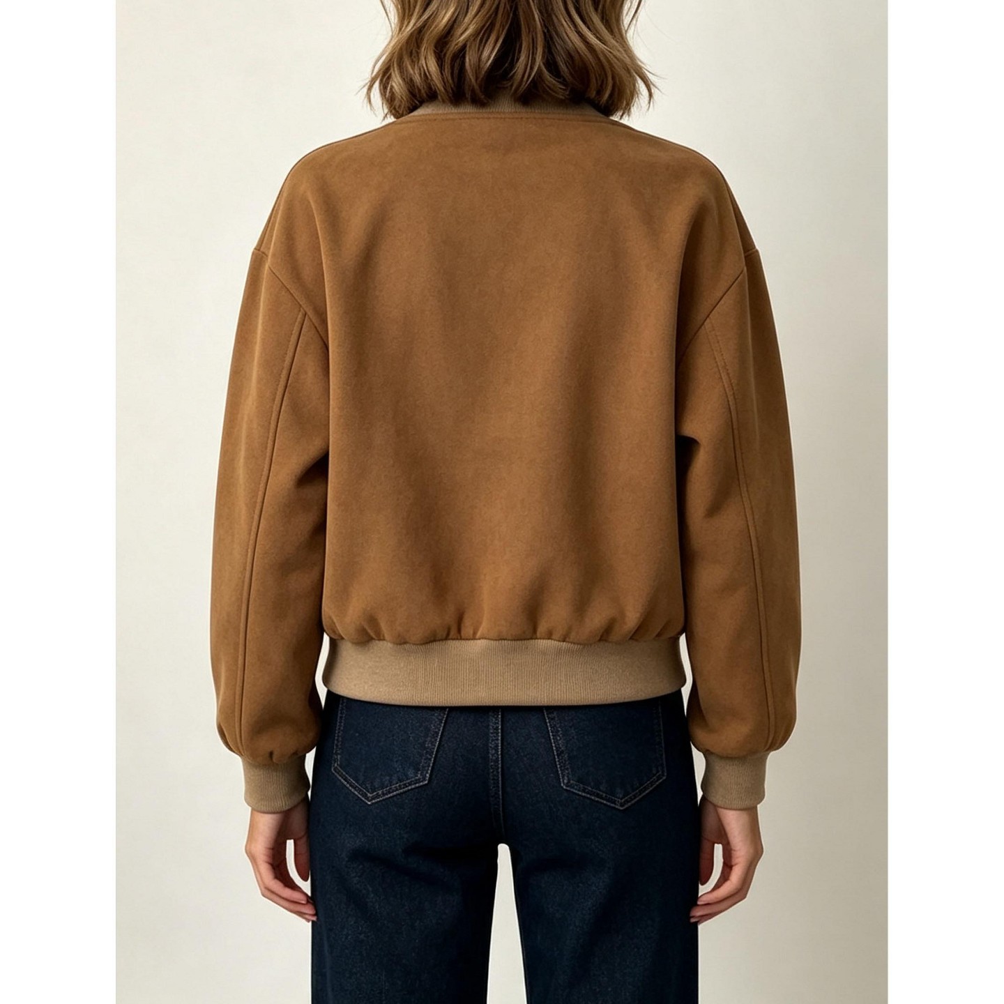 Женская куртка YesFashion Women Bomber Jacket Classic Ribbed Collar Button Loose Casual Outerwear with Pockets, Brown, цвет: Коричневый — фото 4