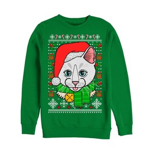 Women's Lost Gods Ugly Christmas Crazy Cat Sweatshirt - 1 of 3