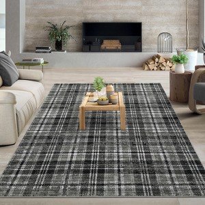 Modern Rug Washable Rug Buffola Plaid Rug for Living Room, Neutral Rug Non Slip, Low Pile Thin Rug, Distressed Soft Rug, Indoor Foldable Printed Rug - 1 of 4