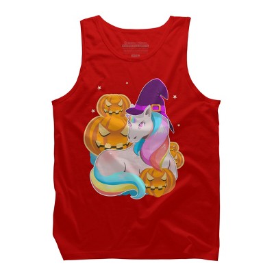 Men's Design By Humans Cute Unicorn With Jack O Lantern Halloween T Shirt By thebeardstudio Tank Top