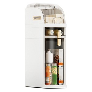 Modern Plastic Narrow Gap Storage Cabinet, Waterproof Skinny Bathroom Storage Organizer With Drawers, Cream White With Transparent Black Accents - 1 of 4