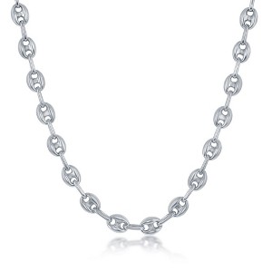 Links of Italy Sterling Silver 6mm Puffed Marina Chain - Rhodium Plated - Available Sizes: 7  , 16  , 18  , 20  , 22  , 24  Inches - 1 of 3