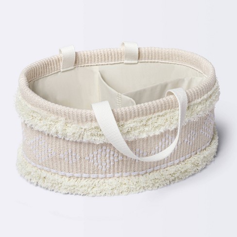 INS Beige Cotton Embroidery Storage Basket, Baby Diaper Cloth Bag