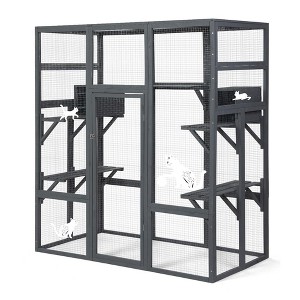 COZIWOW Large Catio Outdoor Cat Enclosure, 70" Spacious Cat House with Perches and Condos with Waterproof Roof, 7 Platforms, and 2 Resting Box, Grey - 1 of 4