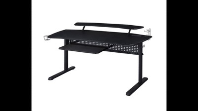 Ultimate Black Gaming Desk with Hutch, USB & Power Outlets