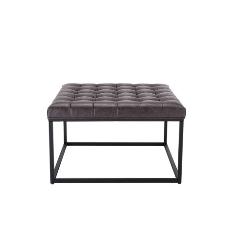 28 Square On Tufted Metal Ottoman, Black Leather Square Ottoman