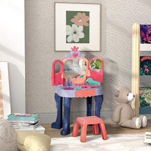 FONTOI 18.5"W Kids Vanity Set with Mirror and Stool Toddler Makeup Table and 20 Accessories for Bedroom Dressing Room, Multicolor, 18.5"*10.6"*28" - 1 of 4