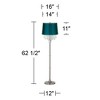 360 Lighting Modern Floor Lamp 62.5" Tall Satin Steel Crystal Chandelier Teal Blue Satin Drum Shade for Living Room Reading Bedroom Office - 2 of 4