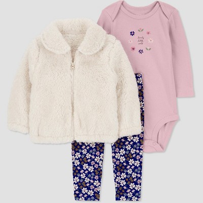 Image of Carter's Just One You®️ Baby Girls' 3pc Floral Jacket & Bottom Set - White 9M