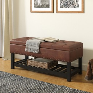NicBex Modern 2-Tier Tufted Button Ottoman Bench Shoe Bench with Open Storage Shelf,Solid Wood Storage Bench for Entryway,Living Room - 1 of 4