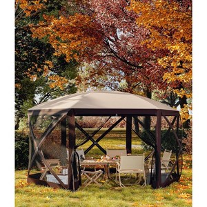 12x12 FT Pop Up Screen Tent, 6-Sided Mesh House with Mosquito Netting and Wind Panels, Quick Setup Canopy for Camping Backyard Patio, Beige - 1 of 4