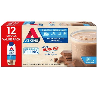 Photo 1 of ***(EXP: January 4th, 2025) NONREFUNDABLE*** Atkins Milk Chocolate Delight Protein Shake, 15g Protein, Low Glycemic, 2g Net Carb, 1g Sugar, Keto Friendly, 12 Count