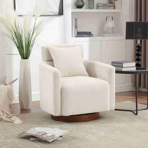 CAVINAS Chenille Swivel Accent Chair with Curved Backrest and Wooden Base,Modern Upholstered Living Room Chairs,Reading Chairs for Living Room - 1 of 4