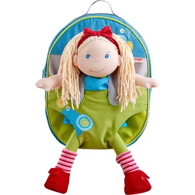 Blue and Green Polyester Doll Backpack with Adjustable Straps