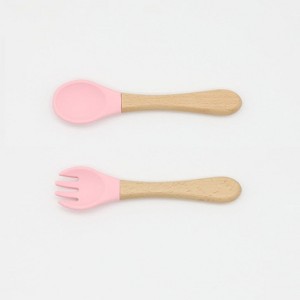 MyKids-USA Baby Food Grade Wooden Handles Silicone Spoon Fork Cutlery - 1 of 4