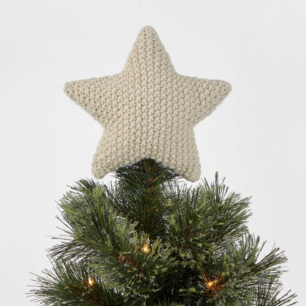 7.5in Unlit Knit Star Tree Topper Cream - Wondershop