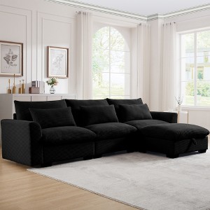 Corduroy Sectional Sofa, L Shaped Couch with Storage Footstool and 3 Pillow, Sectional Couch for Living Room Apartment - 1 of 4