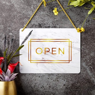 Gold Marble Double Sided Open Closed Hanging Sign, 2 Pack