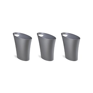 Umbra Skinny Sleek & Stylish Bathroom Trash, Small Garbage Can, 2 Gallon Capacity, Silver, 3-Pack - 1 of 4