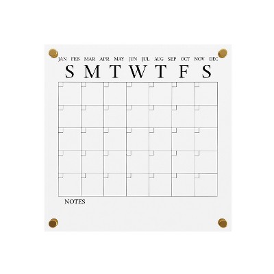 Clear Acrylic Monthly Wall Calendar with Black Print and Dry Erase Marker