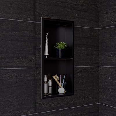 ALFI ABNP1224-BB 12Inch x 24Inch Brushed Black PVD Stainless Steel Vertical Double Shelf Shower Niche