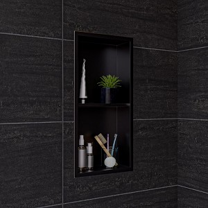 ALFI ABNP1224-BB 12Inch x 24Inch Brushed Black PVD Stainless Steel Vertical Double Shelf Shower Niche - 1 of 4