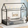 Black Twin size House Floor Bed with Detachable Slats Versatile Metal House bed with Guardrails Transformable Design - 3 of 4