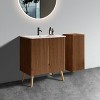 Etna 30" Striped Walnut Bathroom Vanity with Sink & Side Cabinet, Freestanding Vanity & Floating Storage Cabinet Combo for Modern Bathroom, KD - 2 of 4