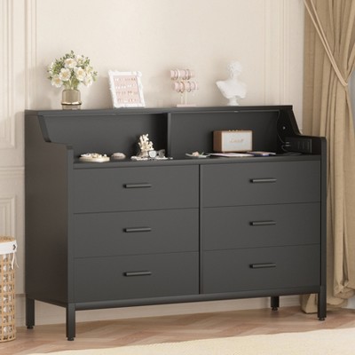 Aheaplus 6 Drawers Dresser with Charge Station and LED Light, Closet Organizer for Bedroom