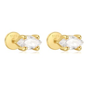 Marquise CZ Flat Back Earrings for Cartilage Helix Tragus Lobe 14Kt Gold Plated Sterling Silver 1 pair by Ginger Lyne - 1 of 4