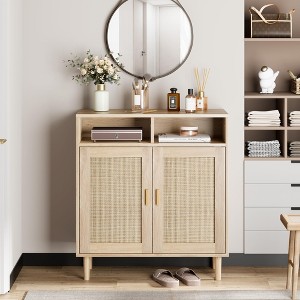 GustoWave Rattan Storage Cabinet, Farmhouse Natural Rattan Door Buffet Cabinet with Storage, Sideboard Console for Kitchen - 1 of 4